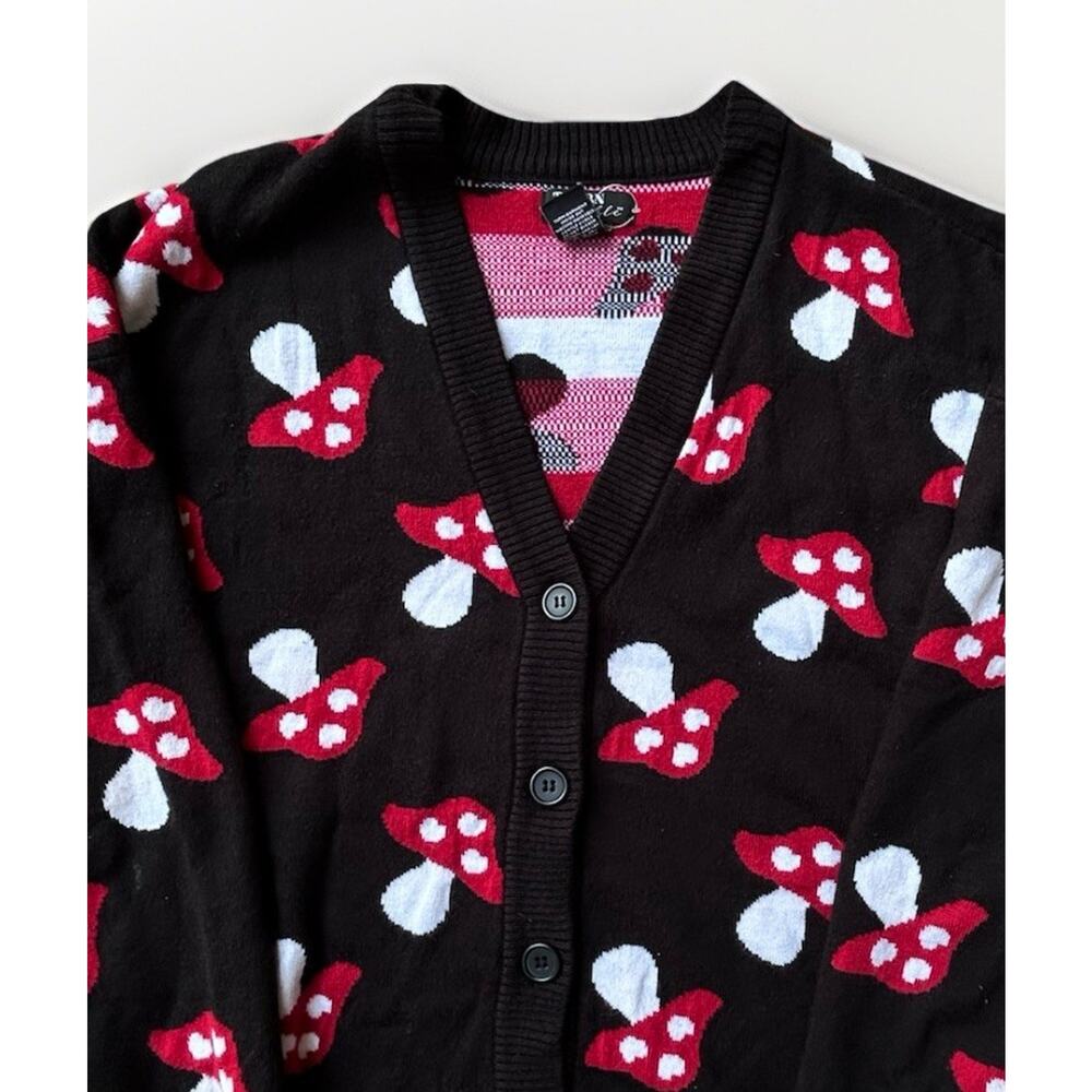 Thorn & Fable Mushroom Cardigan Women’s Med Black Red Button Up Sweater Whimsy